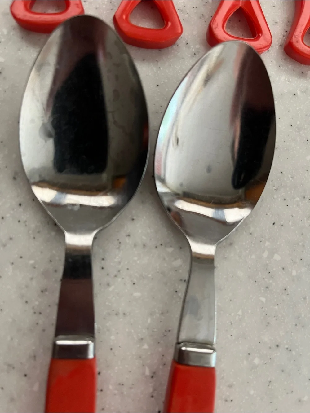 Vtg IIC Stainless Japan Red Handle Flatware 4 Settings 2 Serving Spoons *READ*